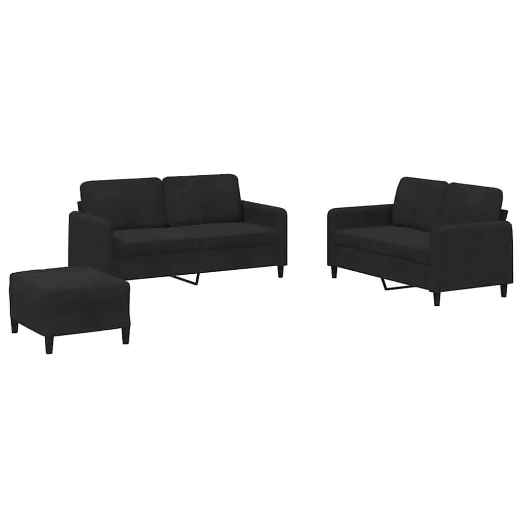 3 Piece Sofa Set Black Velvet Living Room Furniture Couch Footstool Lounger