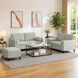 Concise Grey Velvet 3 Piece Sofa Set Overview