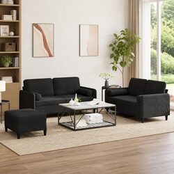 Black Velvet 3 Piece Sofa Set