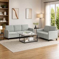 2 Piece Sofa Set Grey Velvet Lounge Suite Comfortable Seating Furniture