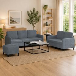 Grey Velvet 3 Piece Sofa Set - Stylish and Functional