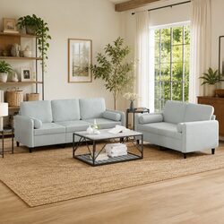 Light Grey Velvet 2 Piece Sofa Set with Roll Pillows