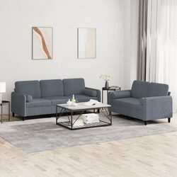 Elegant Grey Velvet Sofa Set with Two Pillows