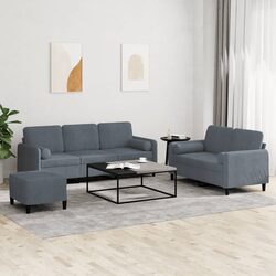 Compact and Comfortable: 3 Piece Grey Velvet Sofa Set