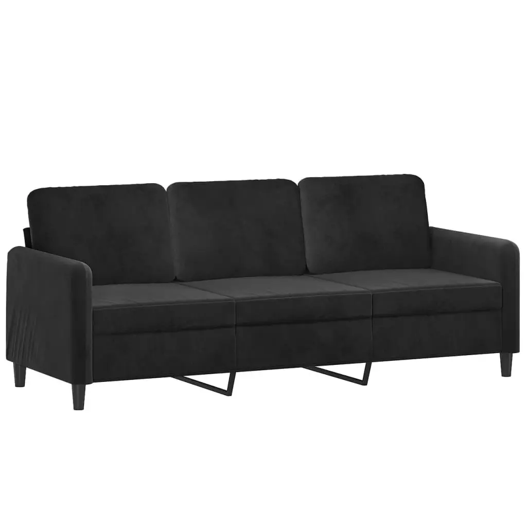 3 Piece Sofa Set Black Velvet Living Room Furniture with Pillows Footstool