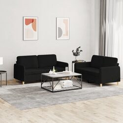 Black Fabric 2 Piece Sofa Set