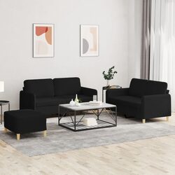3 Piece Sofa Set with Cushions Black Fabric Living Room Sectional Lounge Suite