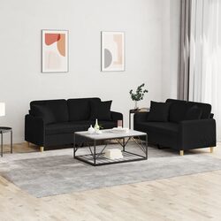 Black Fabric Sofa Set with Pillows