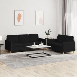 2 Piece Sofa Set with Cushions Black Fabric Lounge Suite Living Room Seating