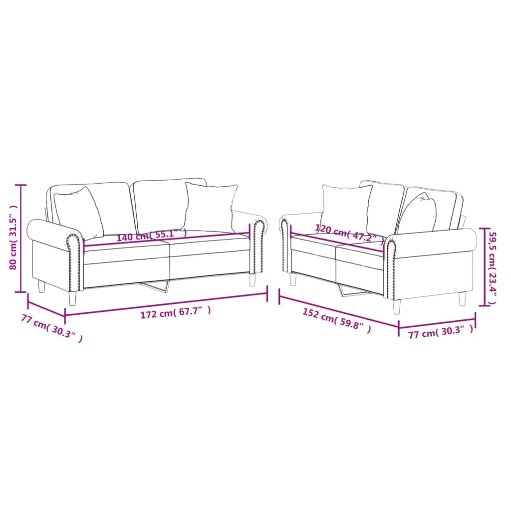 2 Piece Sofa Set Black Faux Leather Couch Living Room Furniture with Throw