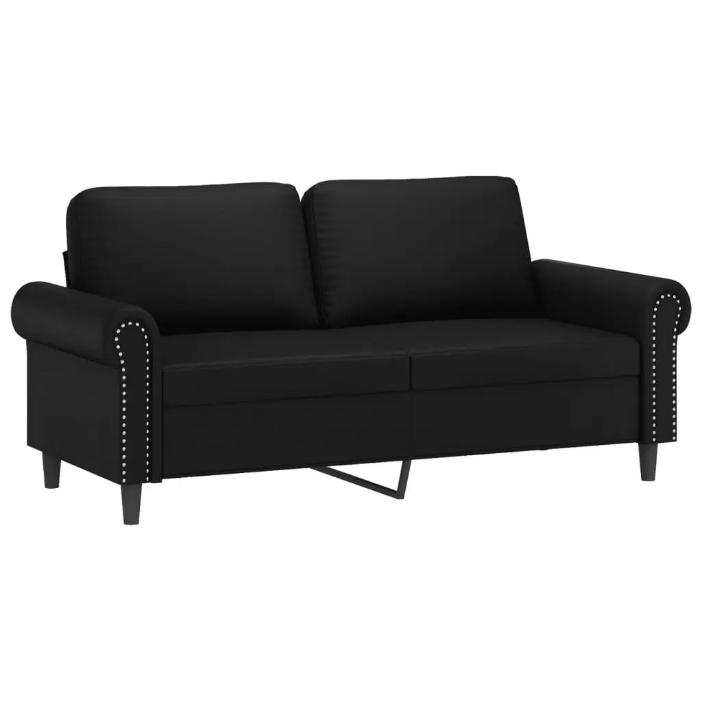 3 Piece Sofa Set with Throw Pillows Footstool Black Faux Leather Living Room