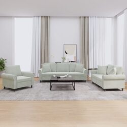 3 Piece Sofa Set Grey Velvet Couch with Throw Pillows Living Room Furniture