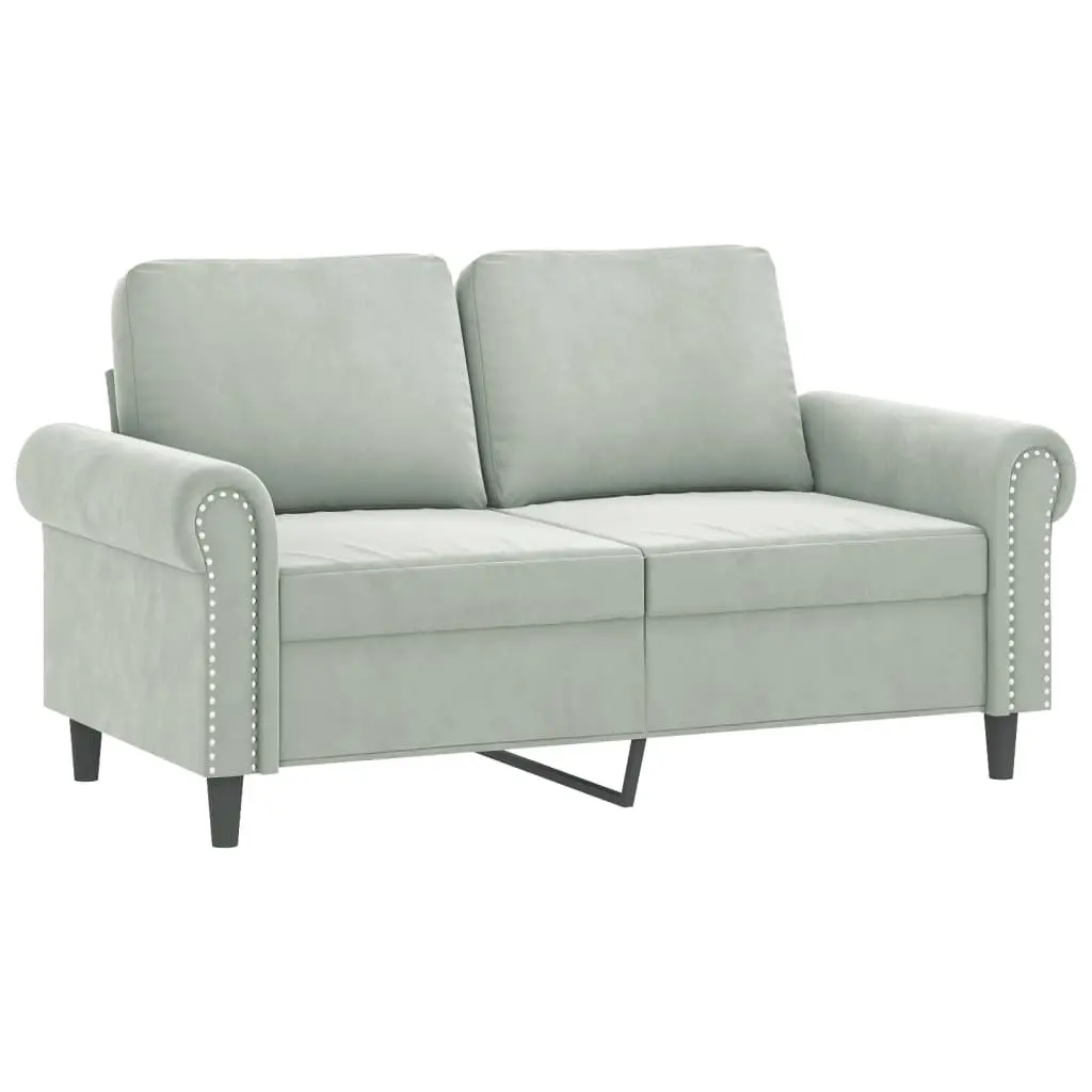 3 Piece Sofa Set Grey Velvet Couch with Throw Pillows Living Room Furniture