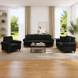 3 Piece Sofa Set in Black Velvet – Perfect for Relaxation