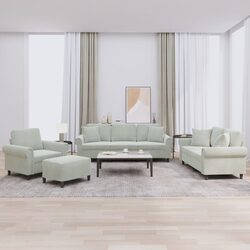 4 Piece Grey Velvet Sofa Set