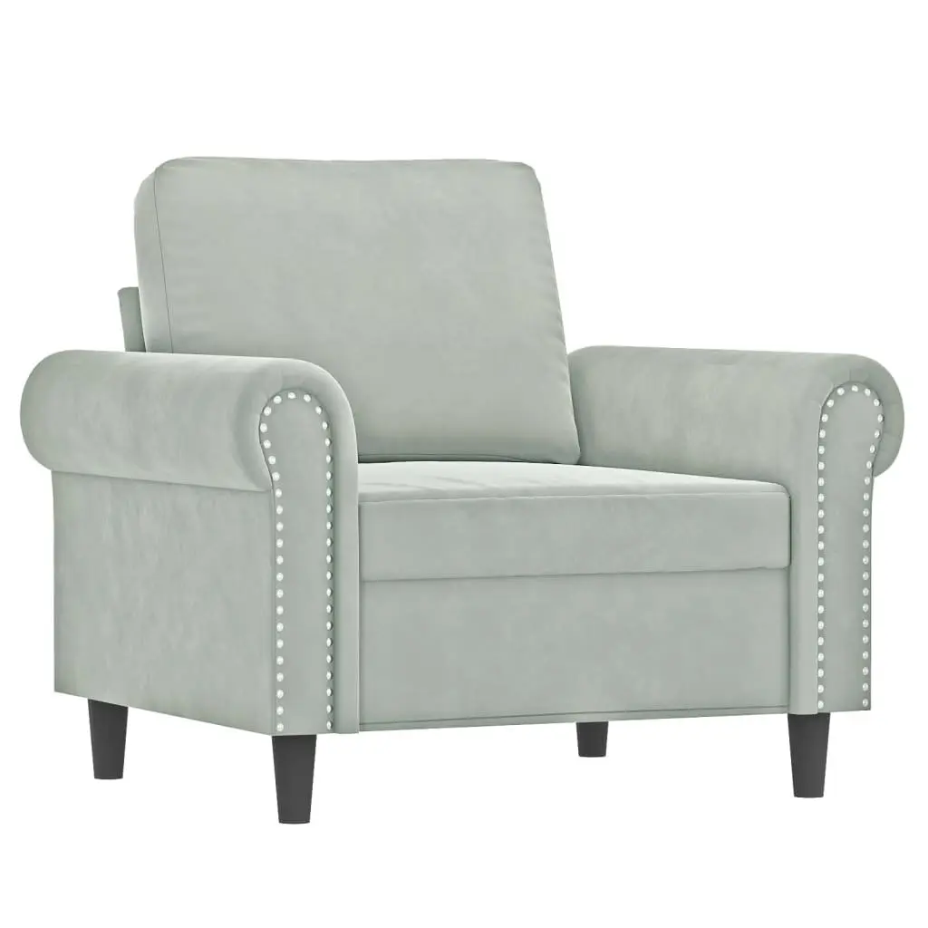 4 Piece Sofa Set with Throw Pillows Footstool Grey Velvet Living Room Furniture