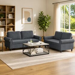 Concise 2 Piece Grey Velvet Sofa Set Overview