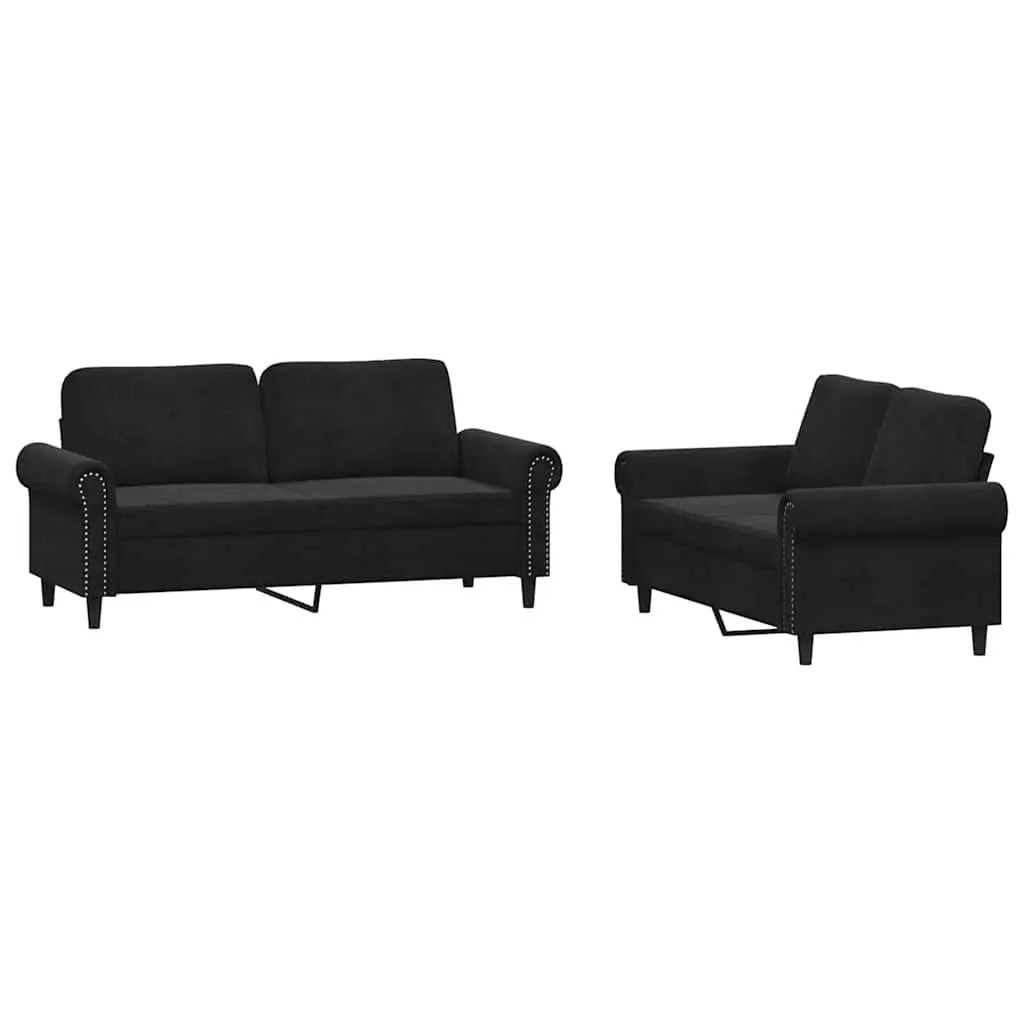 2PieceComfortableSeatingSofaSetBlackVelvetLoungeSuite