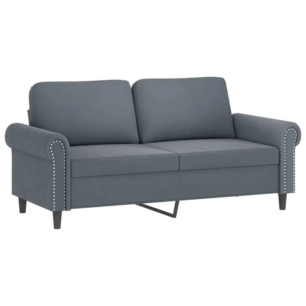 2 Piece Sofa Set Grey Velvet Thickly Padded Seat and Armrests