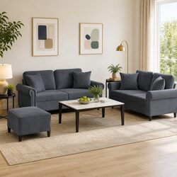 Grey Velvet 3 Piece Sofa Set - Elegant and Comfortable