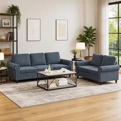 2 Piece Sofa Set Grey Velvet Cushions Living Room Furniture Comfortable Seating
