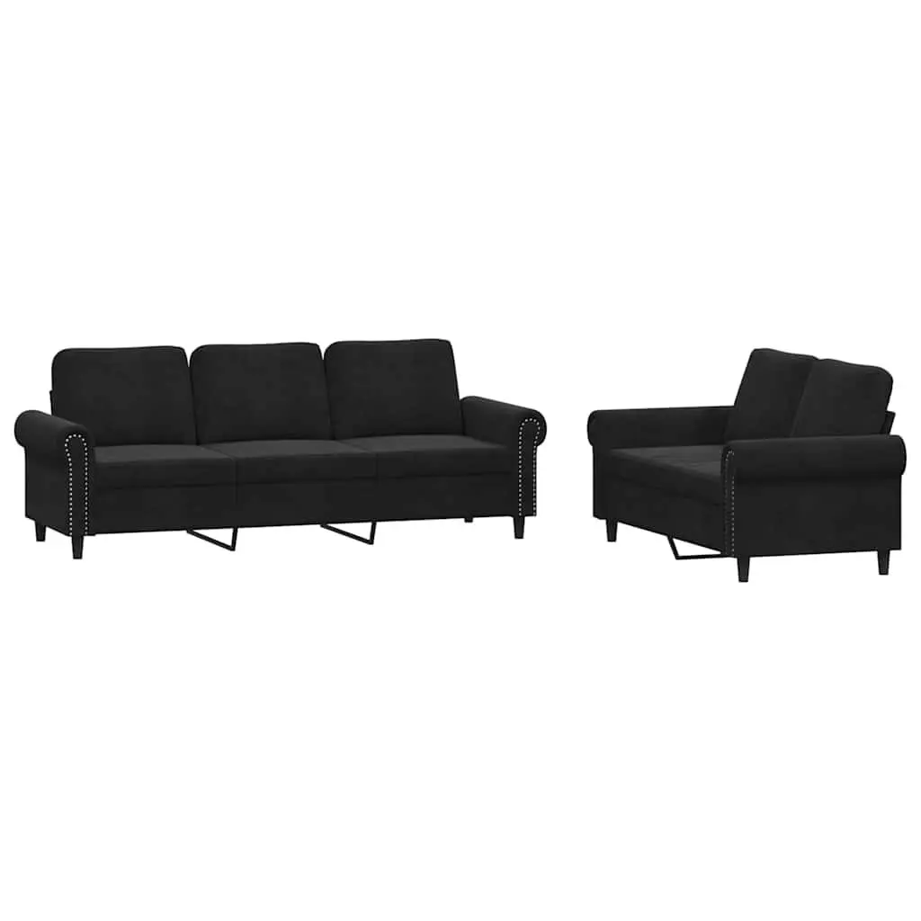 2 Piece Sofa Set Black Velvet Cushions Living Room Furniture Couch Suite