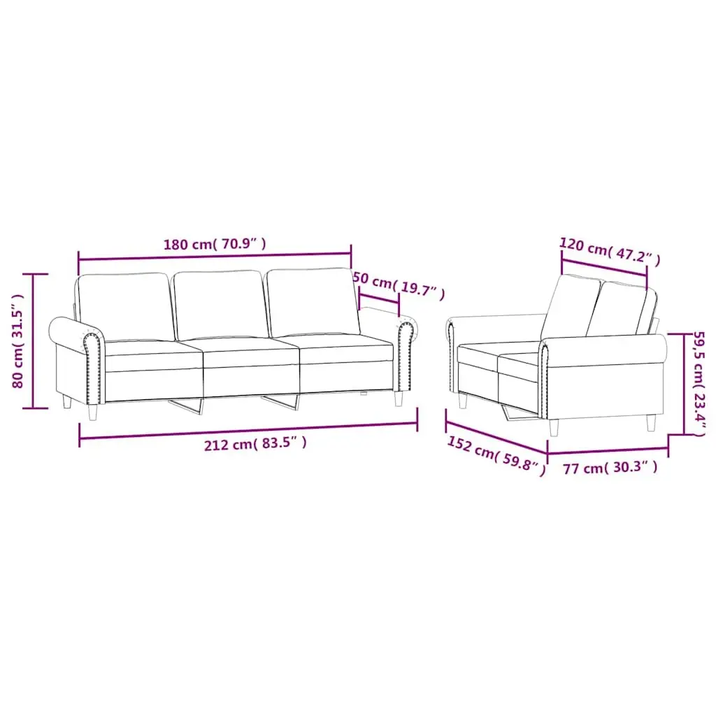 2 Piece Sofa Set Black Velvet Cushions Living Room Furniture Couch Suite