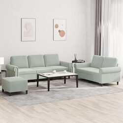 3 Piece Grey Velvet Sofa Set