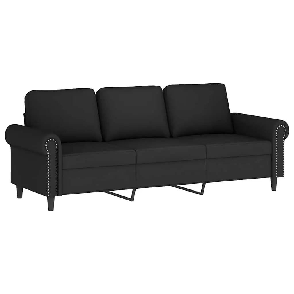 3 Piece Sofa Set Black Velvet Compact Lounge Suite with Cushions