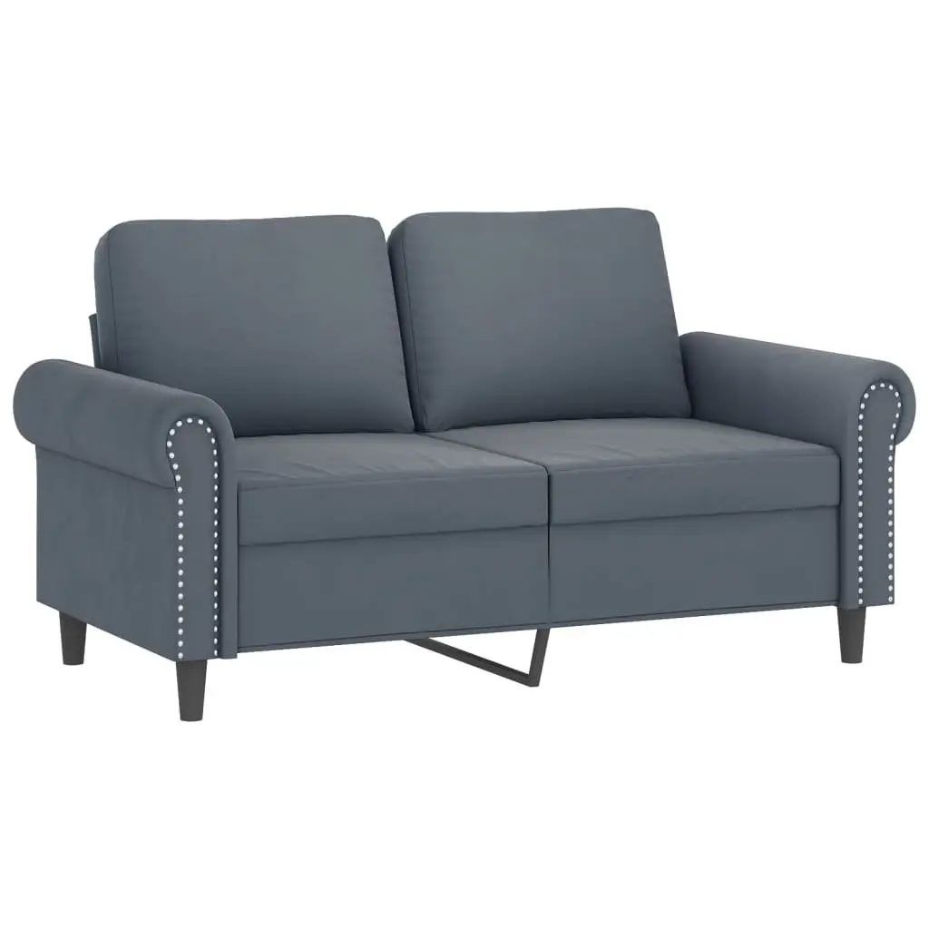 3 Piece Sofa Set with Footstool Throw Pillows Grey Velvet Living Room Furniture