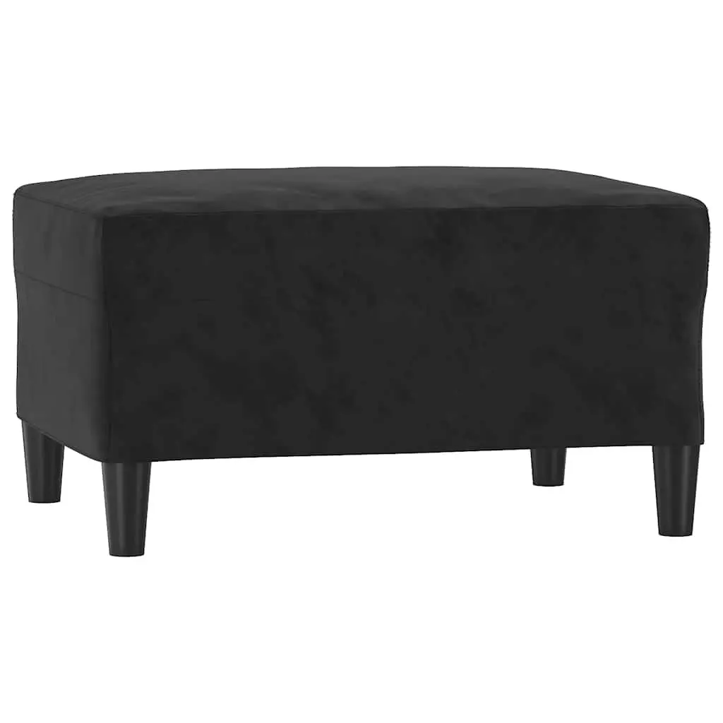 3 Piece Sofa Set with Throw Pillows and Footstool Black Velvet Living Room