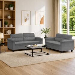 2 Piece Sofa Set Grey Microfibre Fabric Cushions Living Room Furniture Lounge