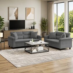 Compact and Comfortable 2-Piece Grey Sofa Set