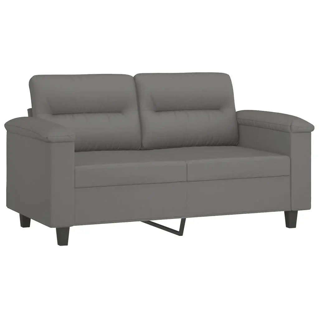 2 Piece Sofa Set Grey Microfibre Fabric Cushions Living Room Furniture Durable