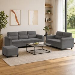 Sleek 3 Piece Grey Sofa Set with Comfortable Cushions