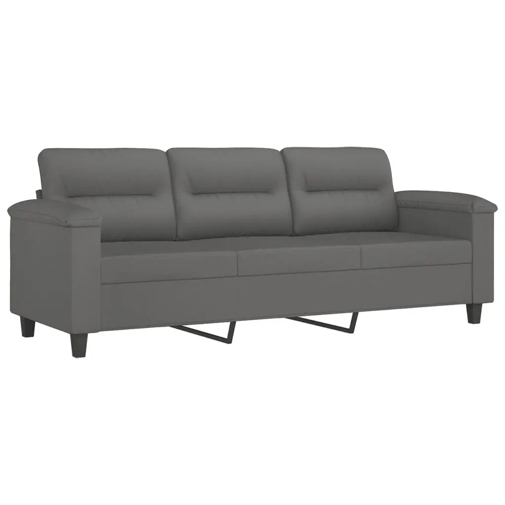 2 Piece Sofa Set Grey Microfibre Fabric Lounge with Throw Pillows Living Room