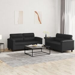 Sleek Black Faux Leather 2 Piece Sofa Set