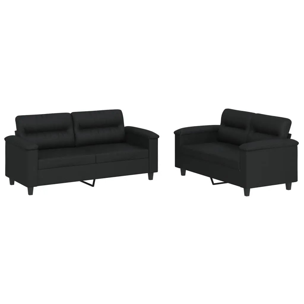 2 Piece Sofa Set Black Faux Leather Lounge Couch with Cushions Living Room