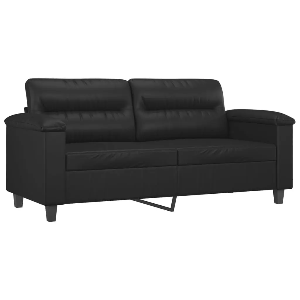 2 Piece Sofa Set Black Faux Leather Lounge Couch with Cushions Living Room