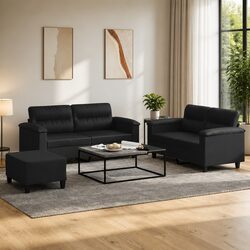 Concise 3 Piece Sofa Set with Footstool