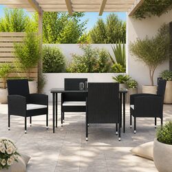 Garden Dining Set 5 Piece Black Poly Rattan Steel Frame Outdoor Patio Furniture