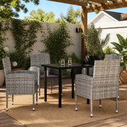 5 Piece Outdoor Dining Set Grey Poly Rattan Steel Garden Furniture Patio Table