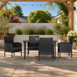 5 Piece Black Rattan Steel Dining Set for Outdoors