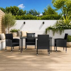 Garden Dining Set 5 Piece Outdoor Furniture Black Poly Rattan Steel Table Chairs