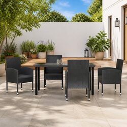5 Piece Garden Dining Set Black Poly Rattan Steel Outdoor Furniture Patio