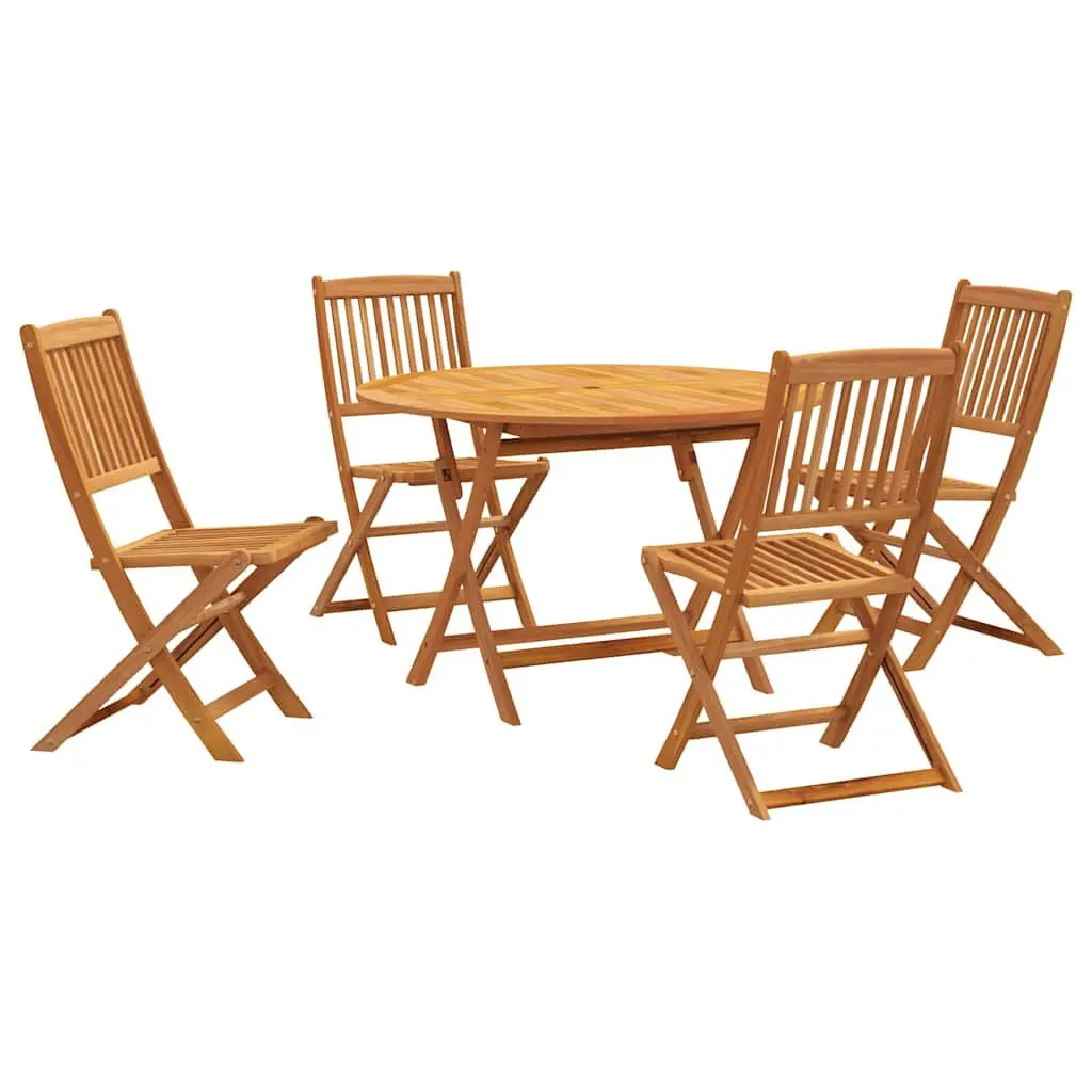 5 Piece Garden Dining Set Brown Solid Acacia Wood Outdoor Furniture Folding Table