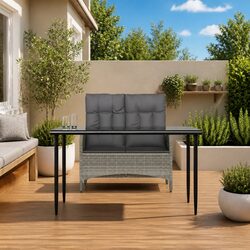 Garden Dining Set 2 Piece Outdoor Furniture Grey Poly Rattan Table Bench