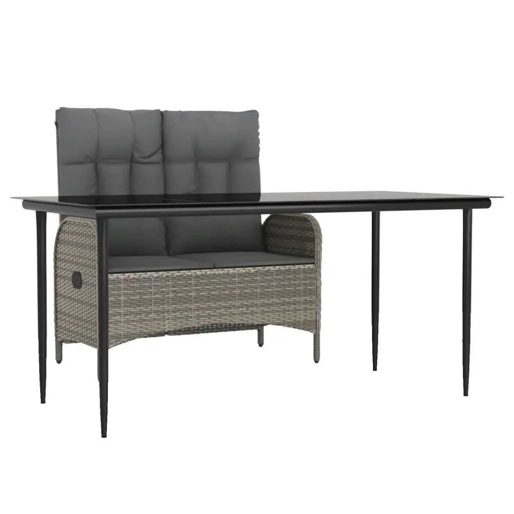 2 Piece Outdoor Garden Dining Set Grey Poly Rattan Table Bench Cushions