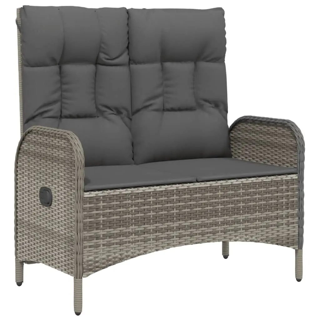 2 Piece Outdoor Garden Dining Set Grey Poly Rattan Table Bench Cushions