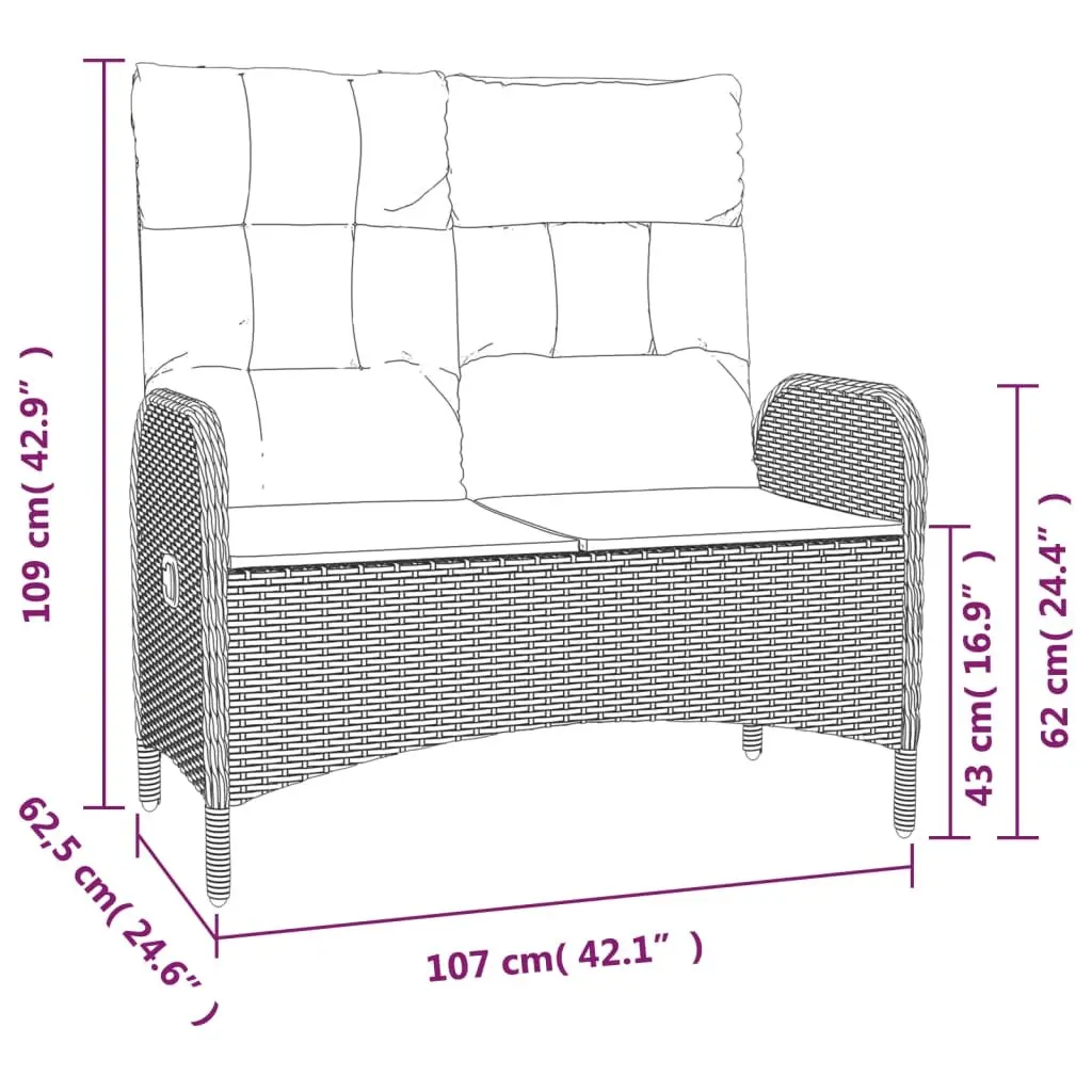 2 Piece Outdoor Garden Dining Set Grey Poly Rattan Table Bench Cushions